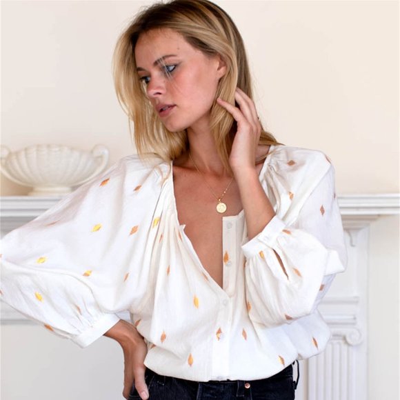 NWT Emerson Fry Frances Blouse, Gold Leaf Ivory - Picture 1 of 4